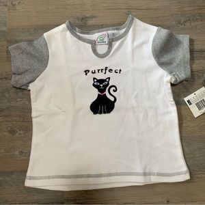 GreenDog Purrfect Kids Children’s Girls Short Sleeve Baseball Cat Tee Shirt